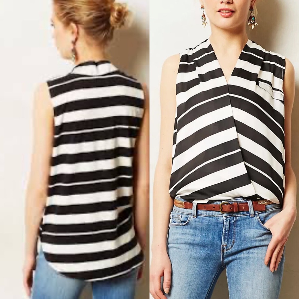 Anthropologie | Dolan Pia Crossover Tank, High-Low Top Black and White